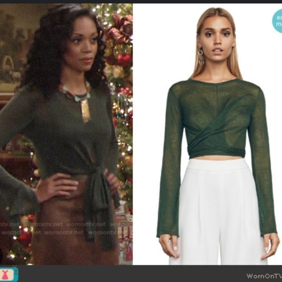 BCBGMAXAZRIA Karsyn linen forest green wrap top Medium - Picture 1 of 9